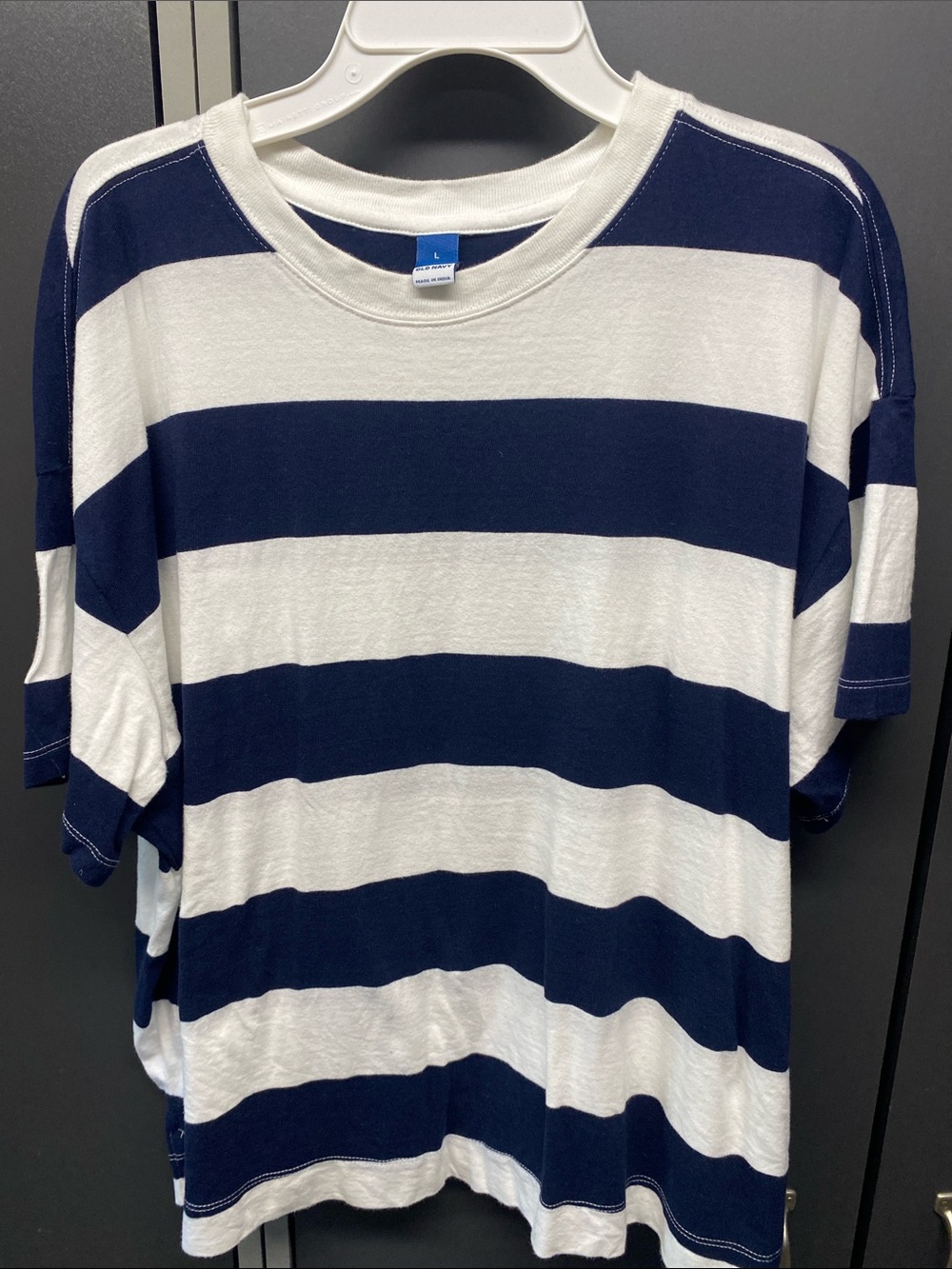 Old Navy Navy and White Striped Crew Tee